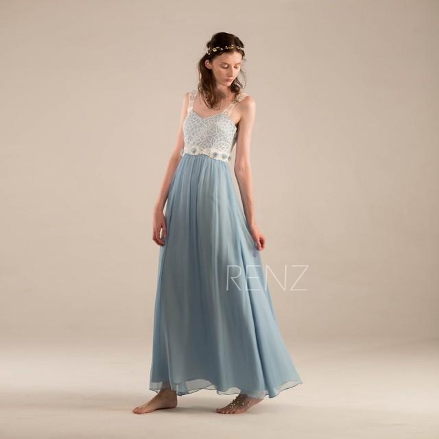steel blue evening gown