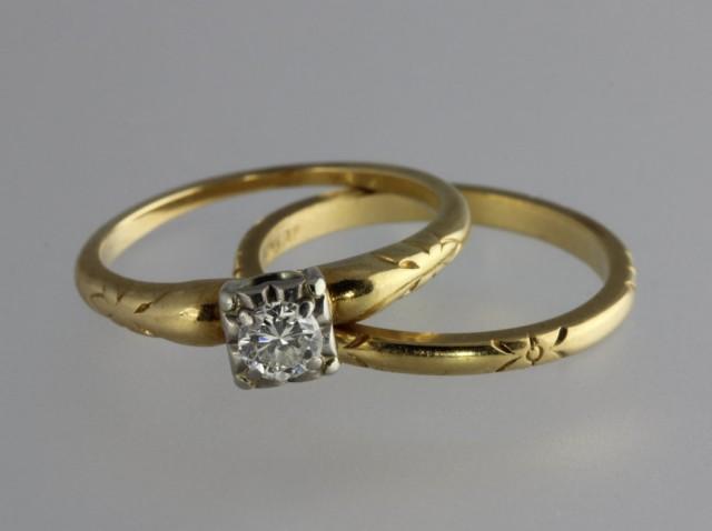 Vintage JABEL Round Brilliant Diamond And 14k Yellow Gold Engagement ...