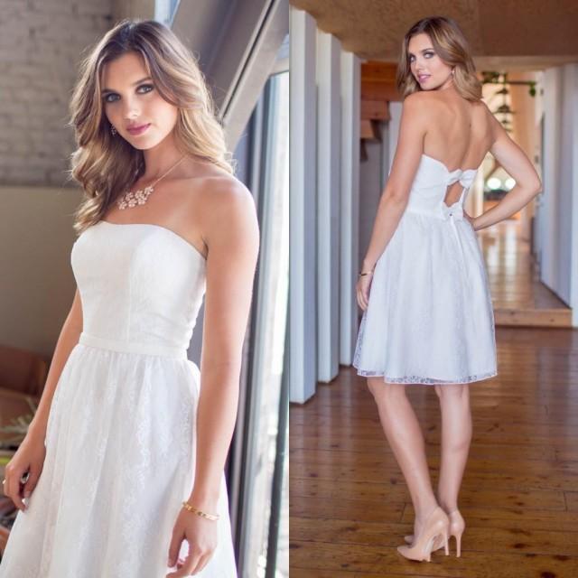 Spring Short 2016 Newest Wedding Dresses Strapless A-line Knee Length