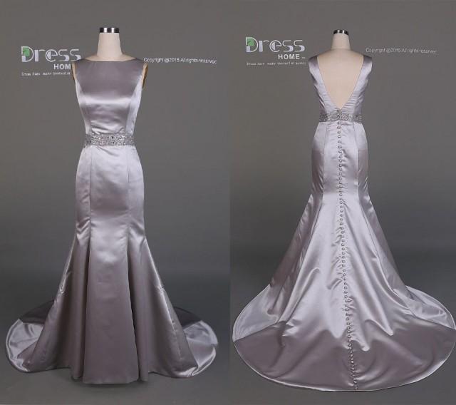 silver satin evening gown