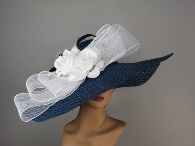 white and blue derby hat