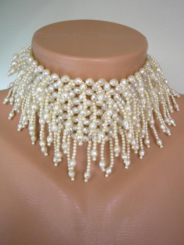 Pearl Choker, Bridal Statement Necklace, Pearl Necklace