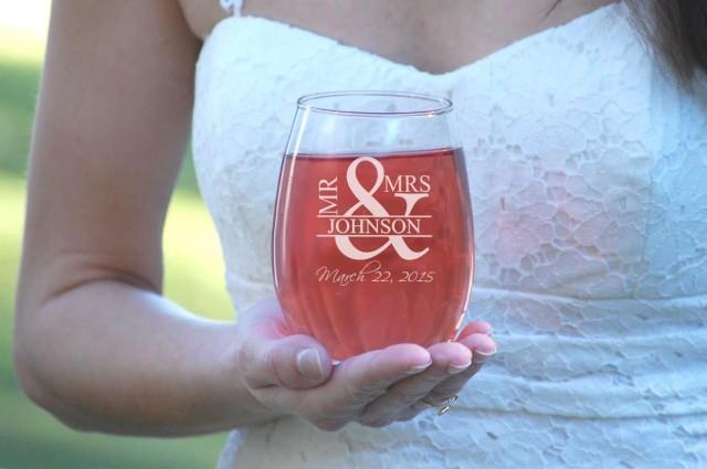 mr and mrs stemless wine glasses