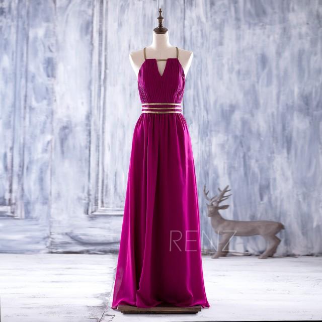 2016 Magenta Bridesmaid Dress Gold Belt 