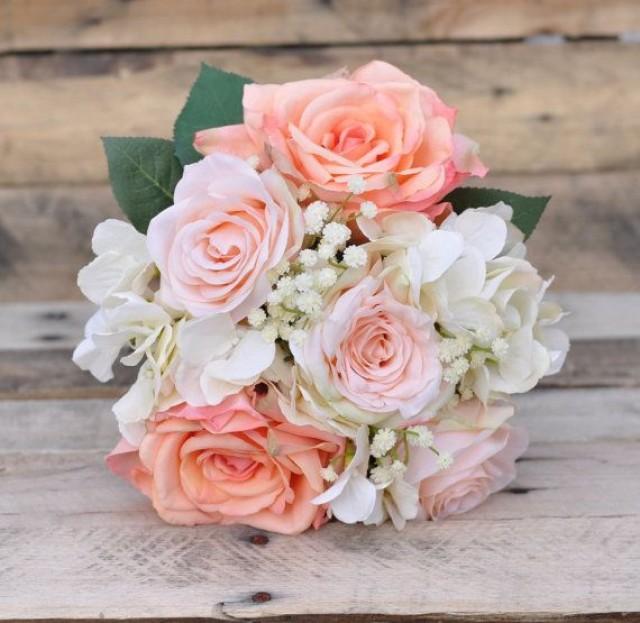 Silk Wedding Bouquet Keepsake Silk Wedding Bouquet Keepsake Peach Rose White Hydrangea And Babies Breath 2495018 Weddbook