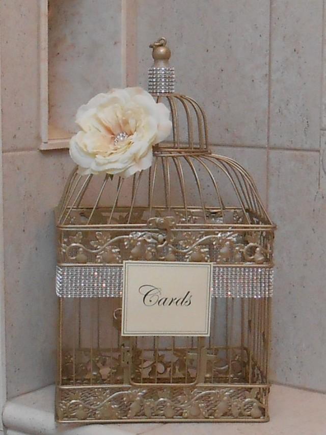 Large Birdcage Wedding Card Holder / Champagne Gold Birdcage / Wedding