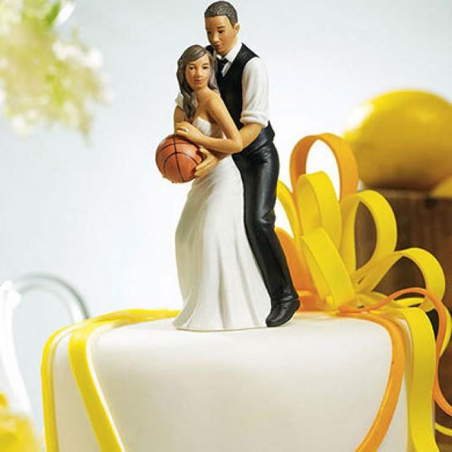 Basketball Dream Team AA Bride And Groom Wedding CakeToppers Sports Fan African American Couple