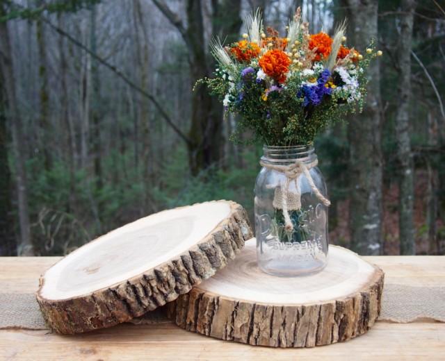 2 Wood WEDDING Centerpieces - Natural Wood Slices - Tree Cake Stands - Perfect For Rustic ...