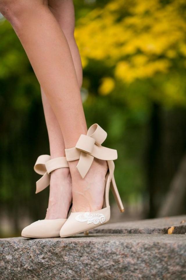 Wedding Nude Bridal Shoes, Nude Heels, Wedding Heels, Bridal Heels, Bridesmaid Heels, High With Ivory Lace. US Size 8 #2495869 -