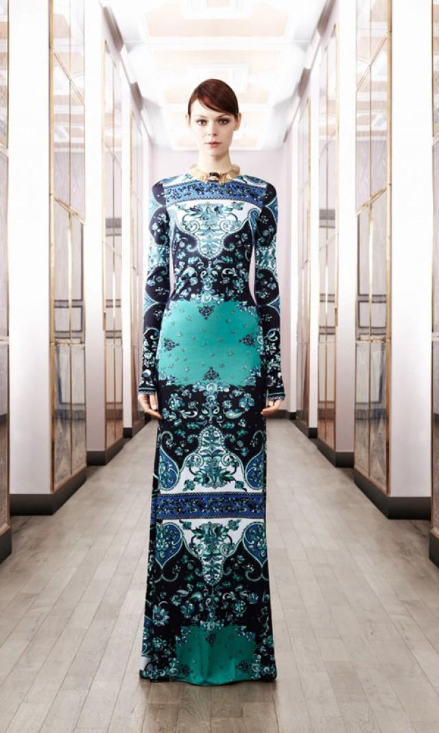 Emilio Pucci Green Mid Night Print Long Sleeve Maxi Dress #2495877