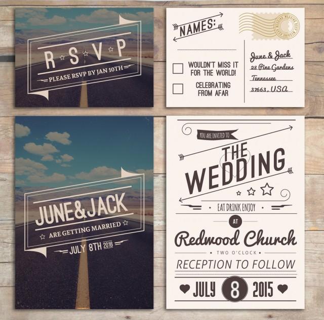 Retro Wedding Invitation Set American Design Rockabilly Style