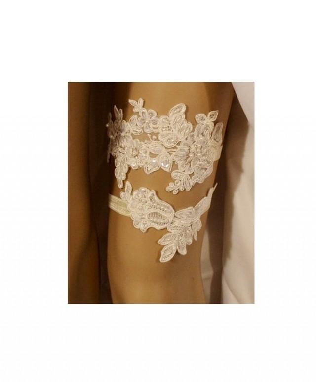 Wedding Garter, Wedding Garter Belt, Ivory Beaded Lace Bridal Garter