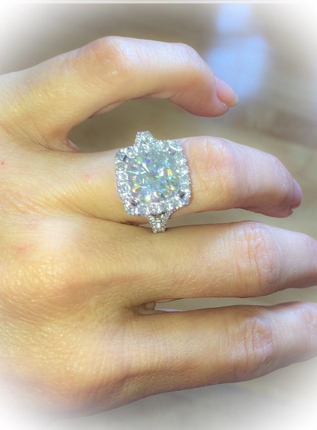 Platinum Eternity Engagement Ring 9mm Round Forever One Moissanite And 2.35ct Genuine Diamonds