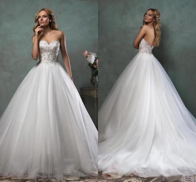 Amelia Sposa 2016 Fall Wedding Dresses Strapless Scallop Wweetheart Neckline Beaded Bodice Tulle 