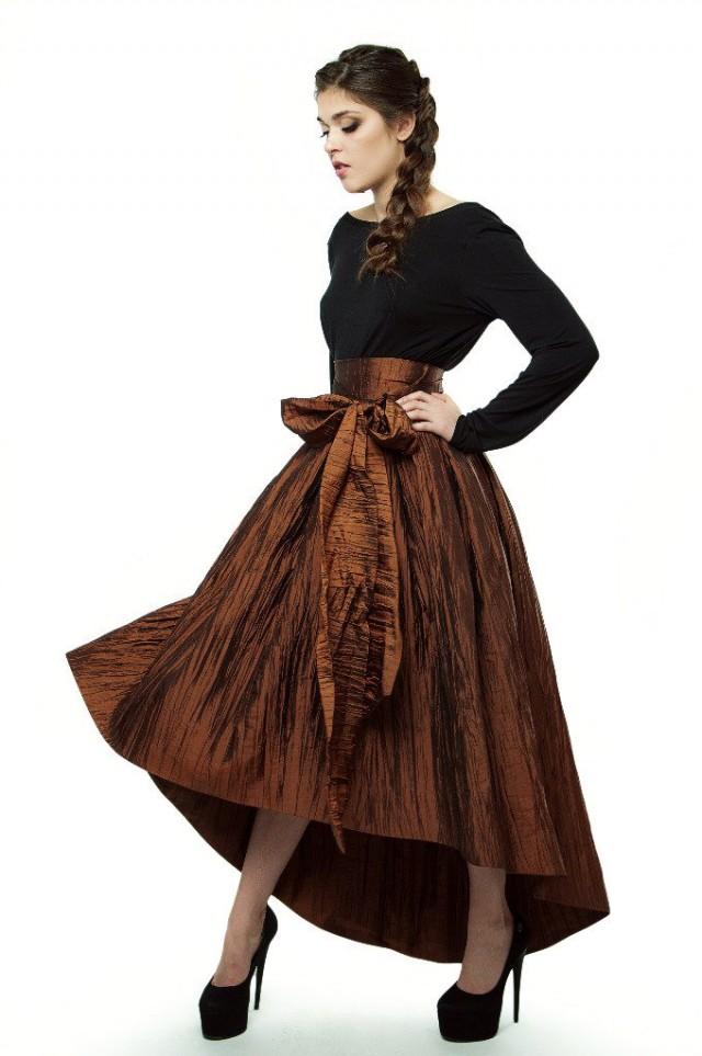 Asymmetrical Evening Skirt, Skirt Bronze Floor Length Romantic Wedding