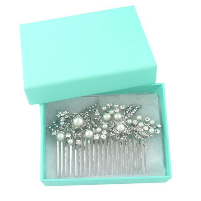Vintage Inspired Simulated Pearl Swarovski Crystal Hair Comb Pin