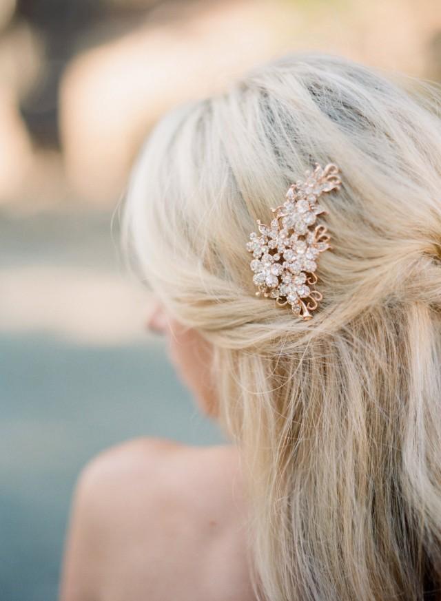 Rose Gold Bridal Hair Comb,Bridal Hair Comb, Swarovski Crystal Rose Gold Comb, Diamante Wedding