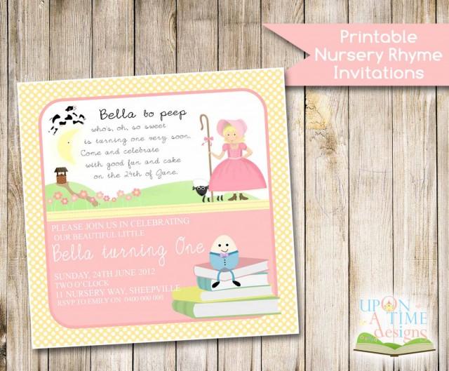 Printable NURSERY RHYME Invitation Pink And Yellow Bo Peep, Humpty