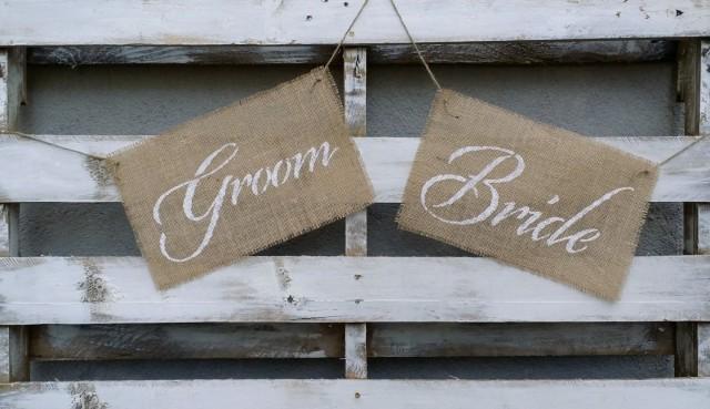 Rustic Bride And Groom Burlap Chair Signs Burlap Wedding Signs Rustic Wedding Decor Bride And 0584