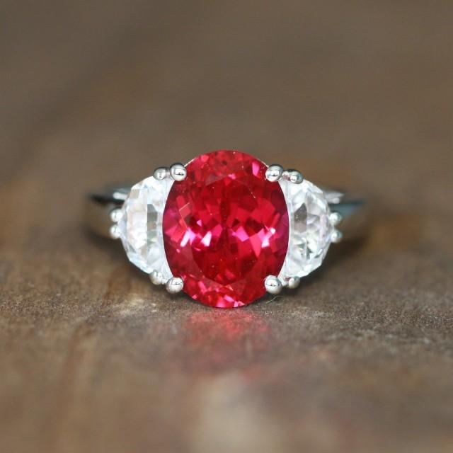 3 Stone Ruby Engagement Ring In 10k White Gold Half Moon White Sapphire And Ruby Ring July