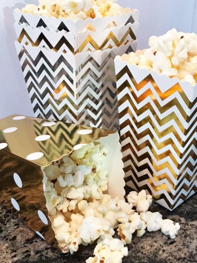 Party Favor Boxes, 12 Gold Foil Chevron Mini Popcorn Boxes, Wedding