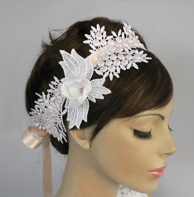 Weddings Hair Fascinator, Bridal Headband, Lace Applique
