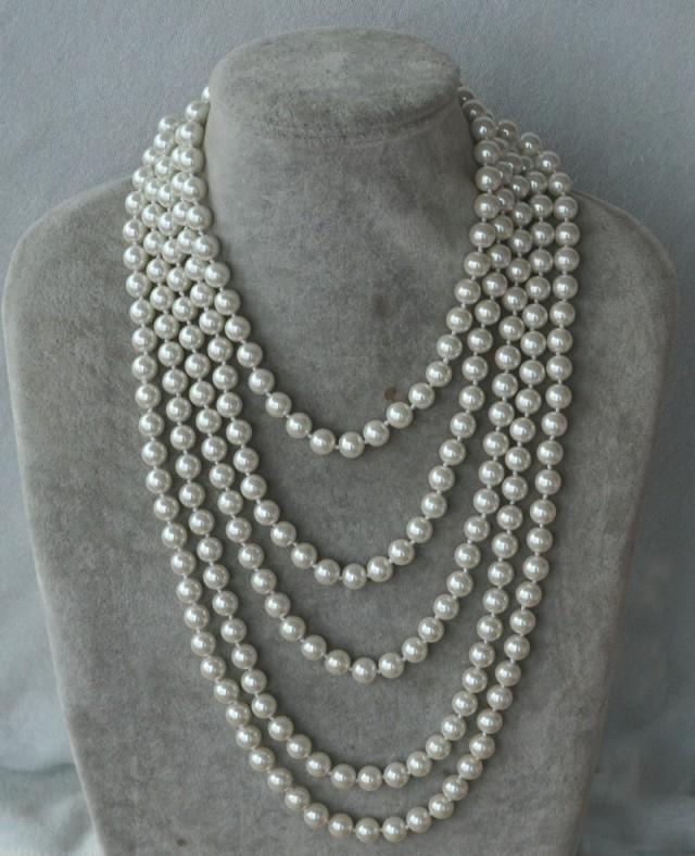 Long Pearl Necklace,hand Knotted Pearl Necklace,100 Inches Pearl Necklace,Glass Pearl Necklace 