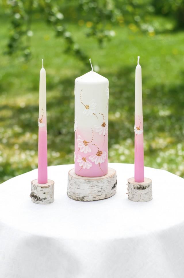 Unity Candle Holder Set, Birch Bark Taper And Cylinder Candle Holders