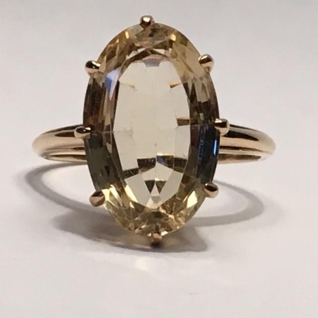 Vintage Citrine Ring In 14K Yellow Gold. 7+ Carat Citrine Statement