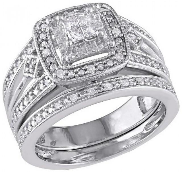 Allura 1/4 CT. T.W. Princess Cut Diamond Quad Filigree Bridal Set In