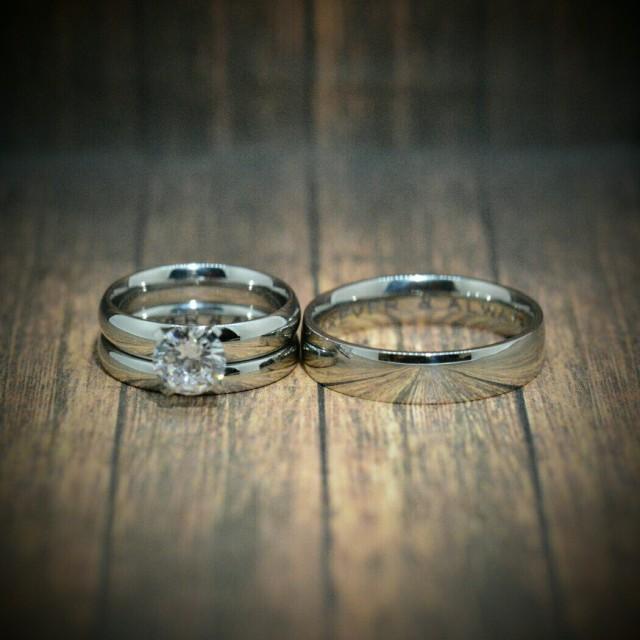 stainless steel cz wedding sets