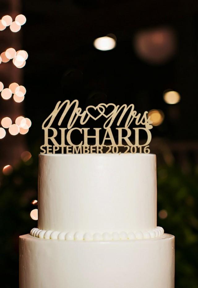 Mr And Mrs Wedding Cake Topper Personalized Last Name Cake Topper With Date Rustic Cake Topper 