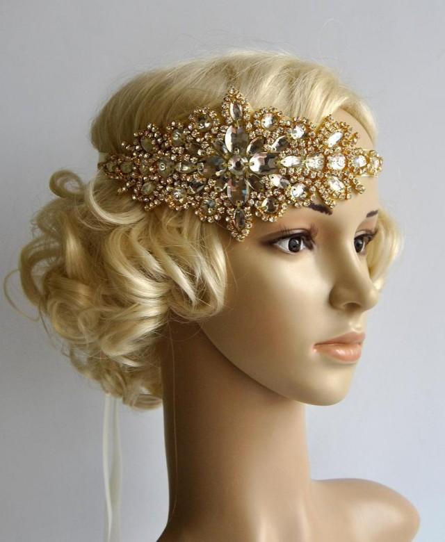 Gold Glamour Rhinestone Flapper Gatsby Headband Wedding Crystal Headband Wedding Headpiece 