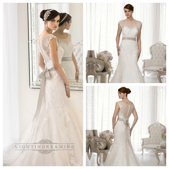 Cap Sleeves Fit And Flare Illusion Boat Neckline And Back Wedding Dress 2501208 Weddbook 