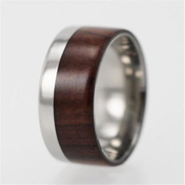 Titanium & Ironwood Ring Modern Design Wide With Ironwood Inlay