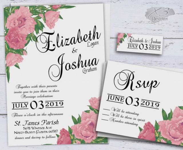 Wedding Invitations Printable Pink Spring Wedding Invitations