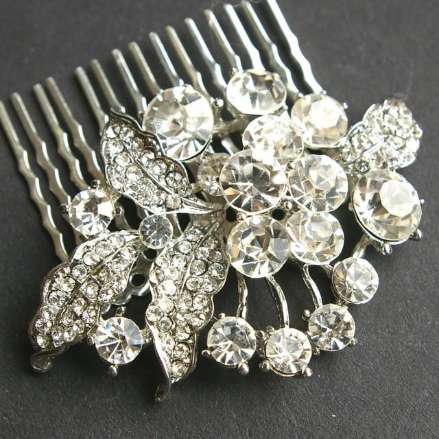 Rhinestone Vintage Bridal Hair Comb, Crystal Wedding Hair Piece, Old