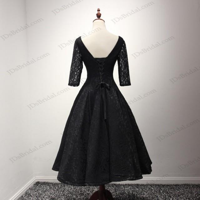 tea length black lace dress