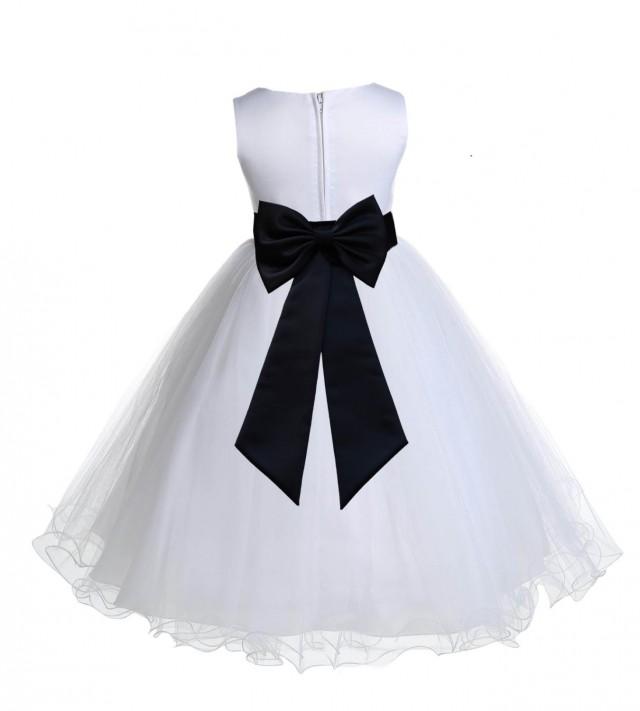White Flower Girl Dress Tiebow Sash Pageant Wedding Bridal Recital