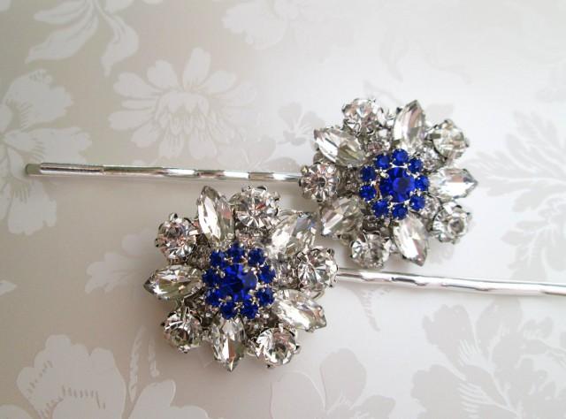Blue Hair Clips with Sparkling Flowers - wide 2