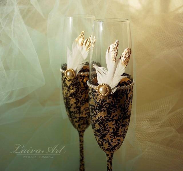 Gold Wedding Champagne Flutes Wedding Champagne Glasses Gatsby Style Wedding Toasting Flutes