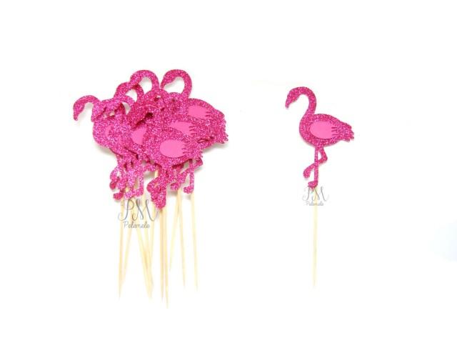 12 Fuchsia Glitter Flamingo Cupcake Toppers Summer Cupcake Toppers Summer Birthday Tropical 6397