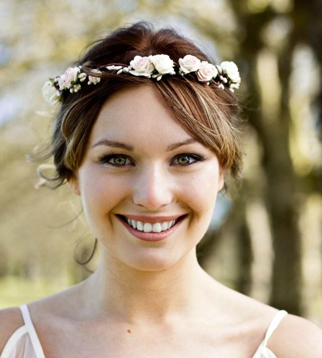 Blush Pink Flower Crown Ivory And Pale Pink Rose Pearl Pip Berry Floral Crown Wedding Floral