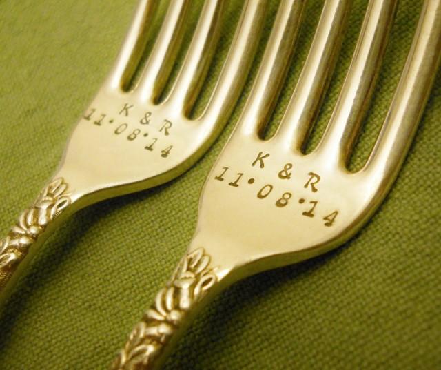 Initials And Date Wedding Forks Wedding Cake Forks Set Custom Hand