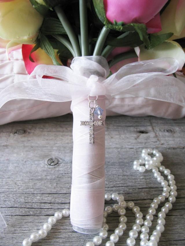 Crystal Cross, Bride Bouquet Charm, Christian Wedding, Bouquet Accent