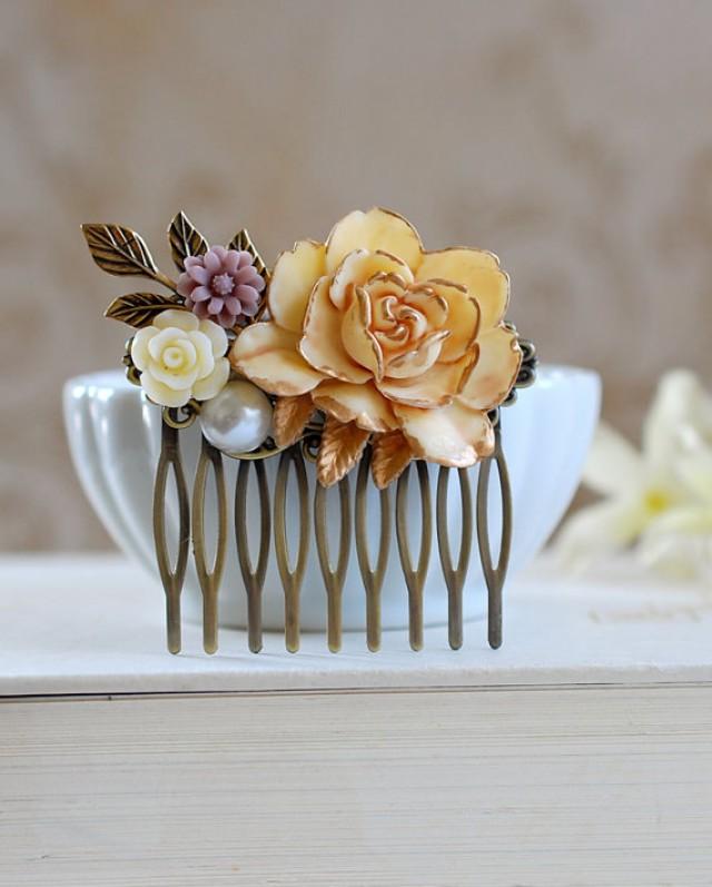 Wedding Accessory Bridal Hair Comb Large Cream Ivory Rose Flower
