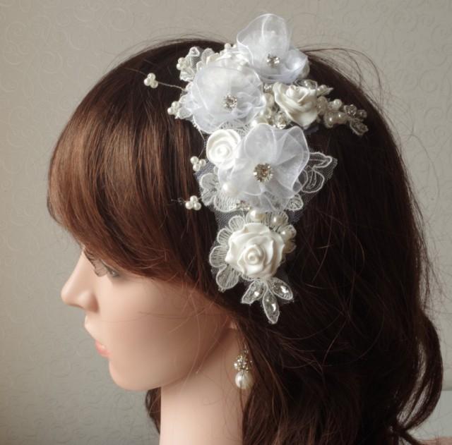 Ivory Fascinator Wedding Hair Clip Flowers Comb With Rhinestones Pearls