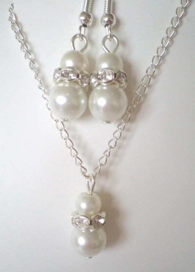 Bridesmaid T Bridal Jewelry Set Bridesmaids Jewelry White Glass Pearl Pendant And 0110