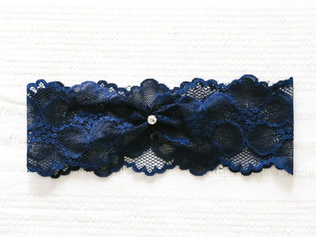 Something Blue Rhinestone Garter Crystal Wedding Garter Navy Blue