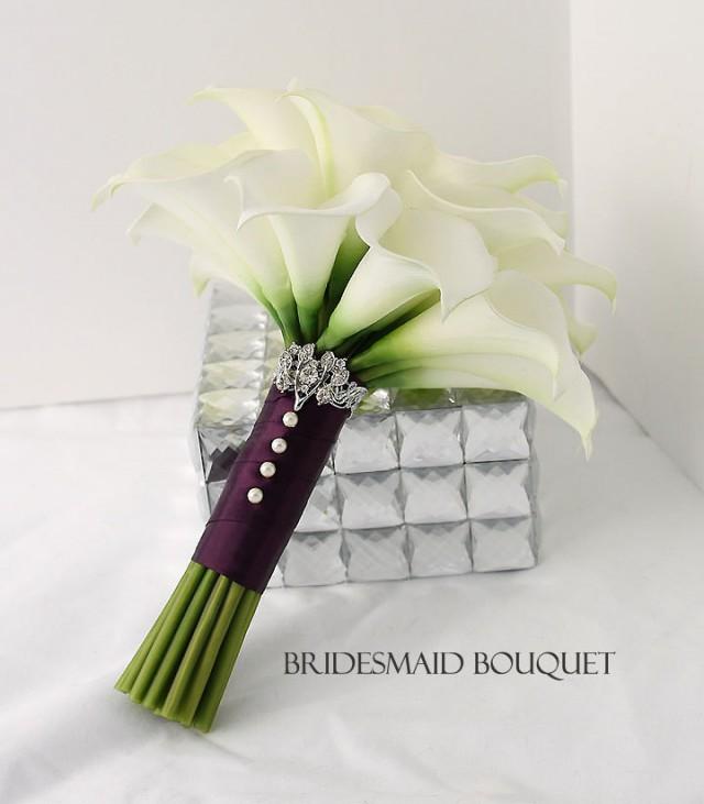 Bridesmaid Calla Lily Bouquet. Real Touch Creamy White Mini Calla